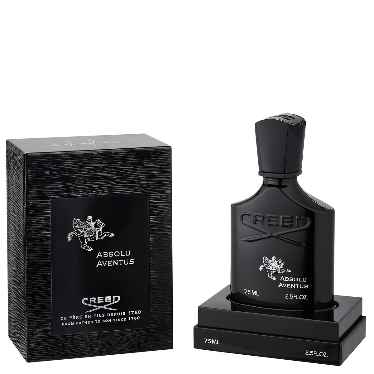 A bottle of Creed Absolu Aventus 75ml Eau De Parfum, a stunning fragrance for men from Rio Perfumes.