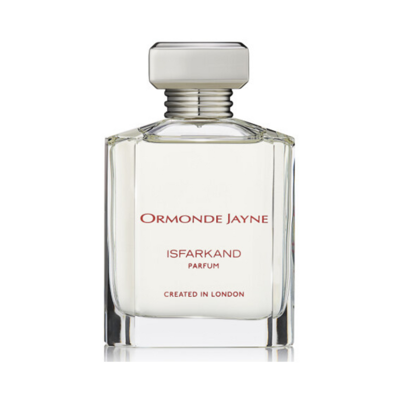 Load image into Gallery viewer, A clear 120ml bottle of Rio Perfumes Ormonde Jayne Isfarkand Eau De Parfum, featuring a silver cap and red text on the label against a white background, embodies the elegance of its Woody Chypre fragrance.
