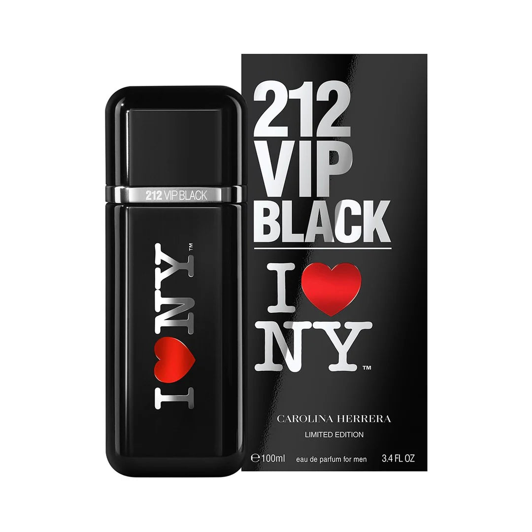 Experience elegance with Carolina Herrera's limited edition 212 VIP Black I❤️NY EDP for men. This sleek black bottle and box come in a generous 100ml size, delivering a captivating scent of sophistication.