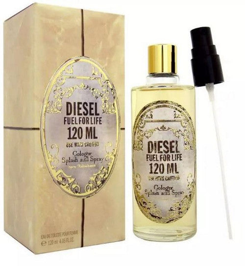 Diesel Fuel for Life pour Femme 120ml Eau De Toilette Cologne Splash and Spray by Diesel, packaged in elegant gold and beige tones, offers a captivating Chypre Floral fragrance.