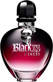 A bottle of Paco Rabanne Black XS L'Exces 80ml EDP (unboxed), showcasing a gradient red and black design and adorned with a skull charm on the cap. The fragrance delivers captivating woodsy notes that enhance its striking presentation.