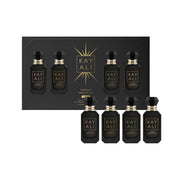 Experience the art of Middle Eastern fragrance layering with the Kayali Oudgasm 4 x 10ml Miniature Set in a black box. Each of the exquisite scents offers a hint of oud for an irresistible Oudgasm.