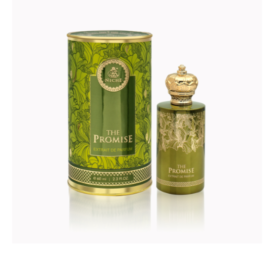 A bottle of FA Paris Niche The Promise Extrait De Parfum 60ml Eau De Parfum next to a box for women.