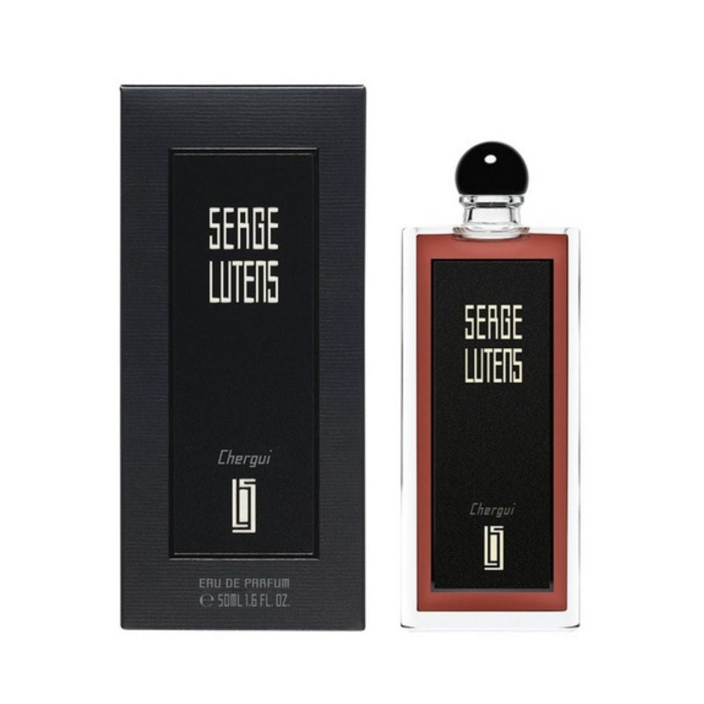 The Serge Lutens Chergui 100ml Eau De Parfum comes in a refined bottle with a black cap, complemented by a matching black box, subtly alluding to its rich sandalwood notes.