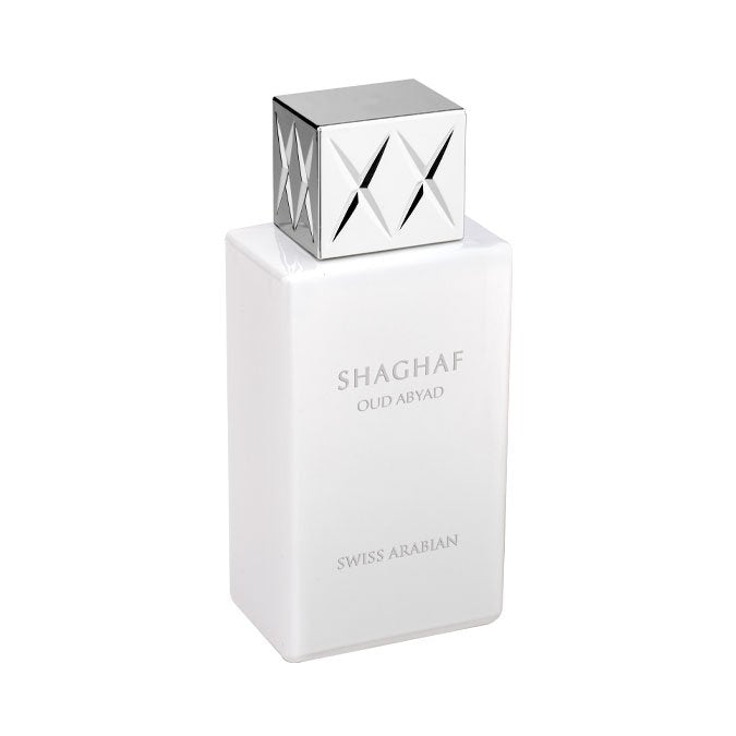 Load image into Gallery viewer, A bottle of Swiss Arabian Shaghaf Oud Abyad White Oud Eau De Parfum, a spicy balsamic fragrance, on a white background.
