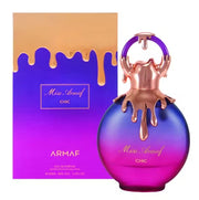 The Miss Armaf Chic 100ml Eau De Parfum from Armaf features a purple-to-pink gradient bottle with gold accents, complemented by a matching box.