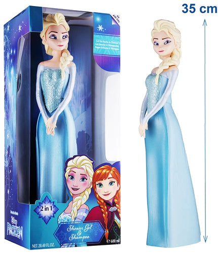 Introducing the Disney Frozen 3D Elsa Shower Gel and Shampoo 2 In 1 by Rio Perfumes, elegantly packaged in a 35 cm tall bottle shaped like Elsa herself. Perfect for young admirers of the ice queen, this magical bath-time essential adds a sprinkle of enchantment to every wash.