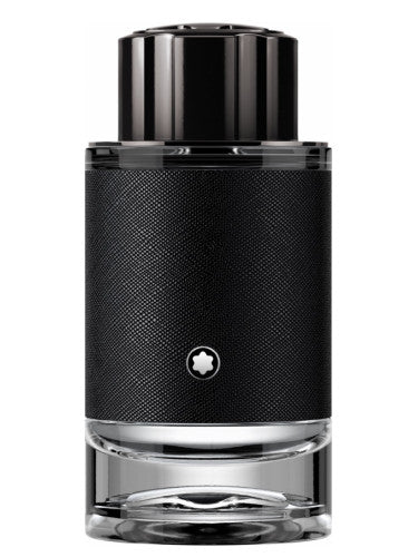 A black Mont Blanc Explorer 100ml Eau De Parfum bottle on a white background.