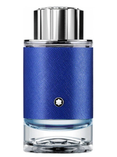 Montblanc Explorer Ultra Blue, a Mont Blanc perfume bottle for men, on a white background.