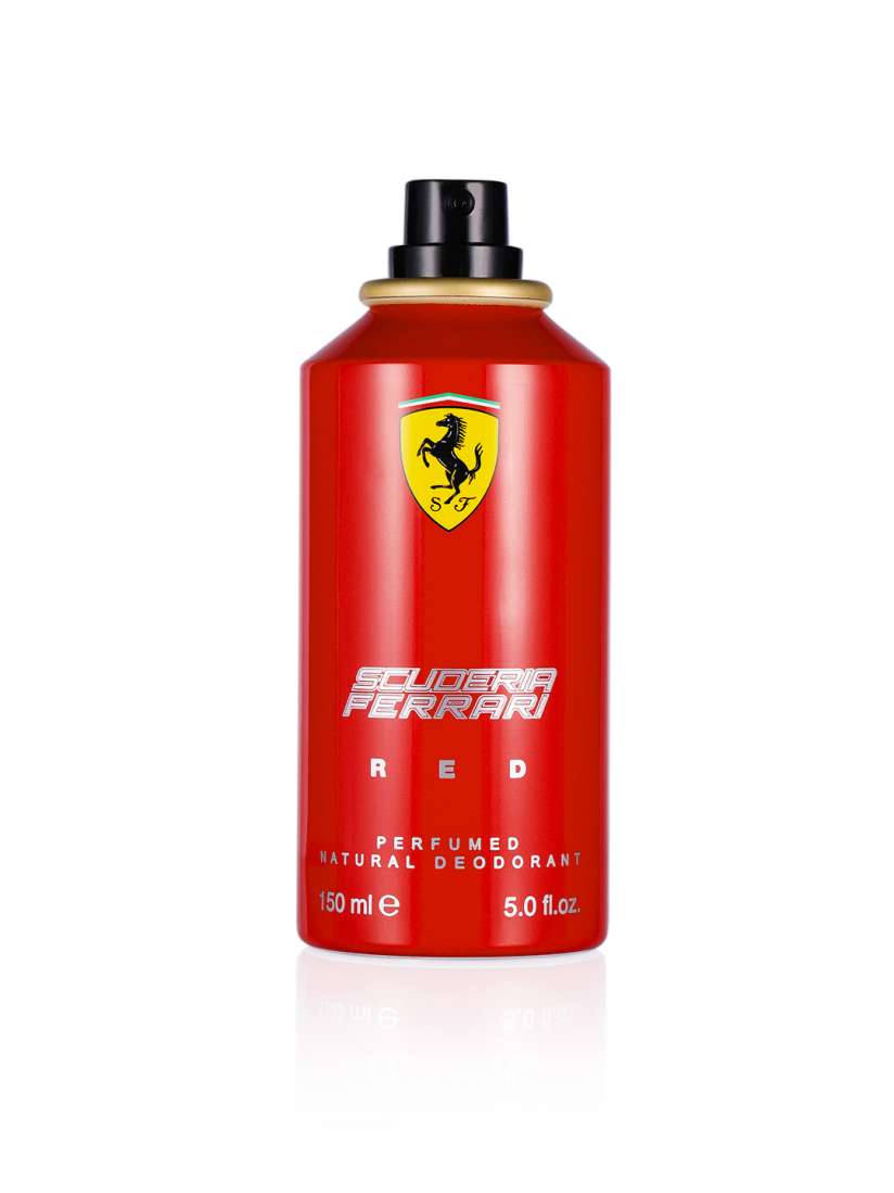 This 150ml Ferrari Scuderia Red Deodorant Spray comes with a sleek design featuring a fashionable black cap, ideal for any Formula 1 enthusiast aiming to stand out.