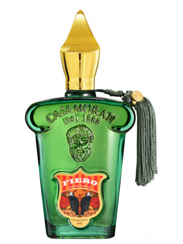 Xerjoff Xerjoff Fiero, a bottle of green perfume with a gold tassel, is a 100ml Eau De Parfum, specifically designed as a fragrance for men.