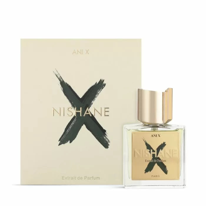 Load image into Gallery viewer, The exquisite perfume bottle of Nishane Hacivat X showcases an elegant design, highlighted by a striking black &quot;X&quot; set against a light background and topped with a gold cap. This sophisticated Extrait De Parfum is celebrated for its rich scent that captivates the senses.
