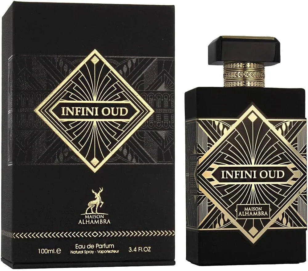 A bottle of Maison Alhambra Infini Oud 100ml Eau de Parfum.