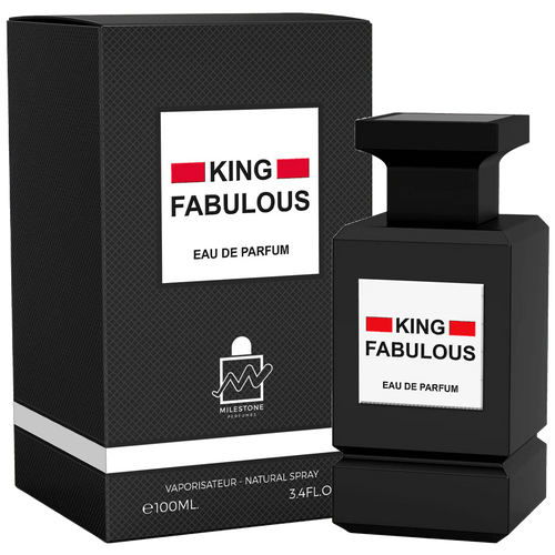 A black and white boxed perfume labeled 