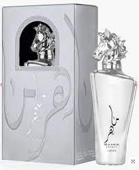 A bottle of Lattafa Maahir Legacy 100ml Eau De Parfum with a horse on it.