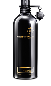 A sleek black Montale Paris Oud Edition 100ml Eau de Parfum bottle, labeled "oud edition," with a 100ml volume indicator and metallic accents, designed as a unisex fragrance.