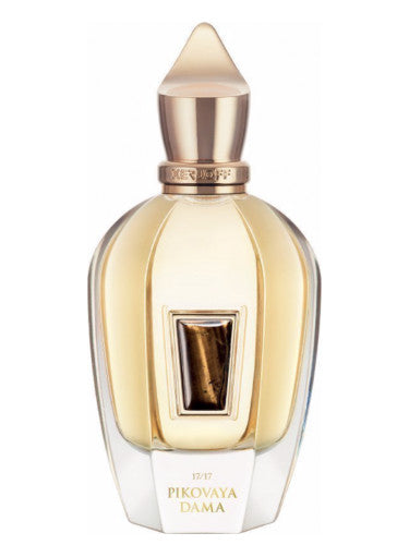 An Xerjoff Pikovaya Dama 100ml Eau De Parfum bottle with a gold lid.