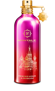 A bottle of Montale Paris Rendez-vouz à Moscow 100ml perfume with a pink bottle and a gold logo from Montale Paris.