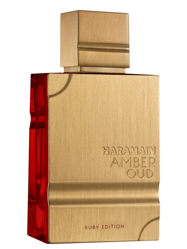 A fragrance bottle of Al Haramain Amber Oud Ruby Edition 60ml Eau De Parfum, suitable for both men and women.