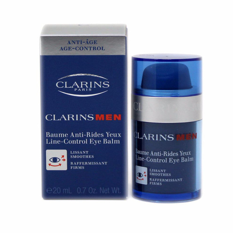 Rio Perfumes' CLARINS MEN LINE CONTROL EYE BALM, formulated to combat crow's feet and reduce wrinkles.