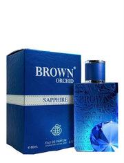 Luxurious Fragrance World Brown Orchid Sapphire 80ml Eau De Parfum in a 100ml bottle.