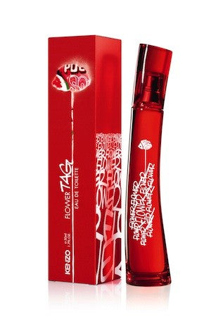 A bottle of Kenzo Flower Tag 100ml EDT perfume next to a Rio Perfumes box.