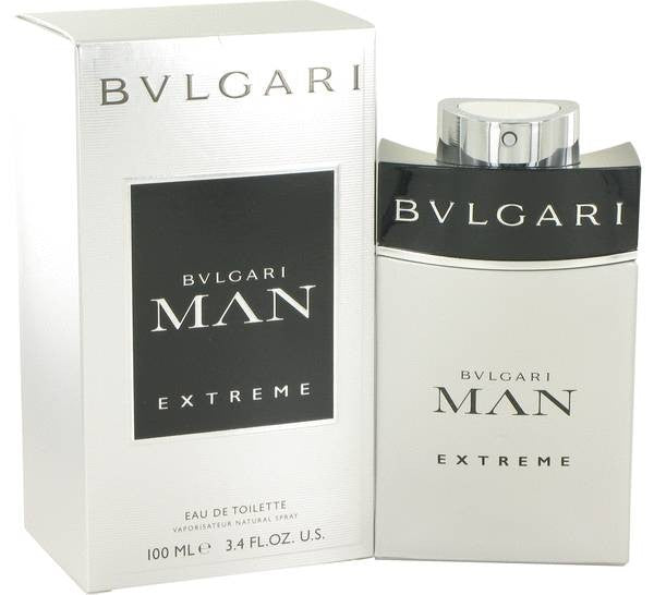 The Bvlgari Man Extreme 100ml EDT, a refined men's fragrance with woody aromatic notes, comes in a sleek silver and black package. Buy 1 Get 1 Free offer available.