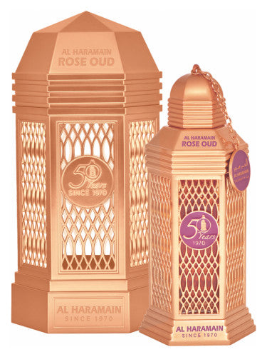 Al Haramain 50 Years Rose Oud Spray Eau de Parfum is a 100ml fragrance featuring the captivating fusion of Rose and Oud.