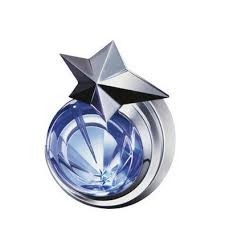 The Mugler Angel 80ml Eau De Toilette Refillable is elegantly housed in a star-topped, clear blue orb with a silver base, capturing the essence of its oriental gourmand fragrance allure.