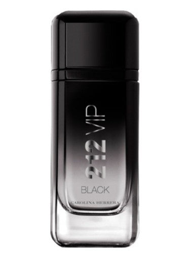 A bottle of Carolina Herrera 212 VIP Black 100ml EDP cologne on a white background.