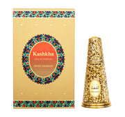 Swiss Arabian Kashka Eau De Parfum is an enchanting unisex fragrance. It comes in a decorative gold-toned bottle, paired with a vibrant box featuring Arabic and English text, suggesting the rich oud aroma inside. Enjoy the offer: Buy 1 Get 1 Free from Swiss Arabian.