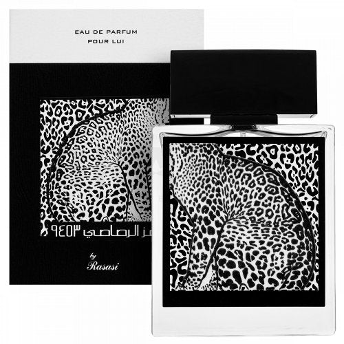 A bottle of Rasasi Rumz Al Rasasi 9453 Leopard pour Lui 50ml Eau De Parfum cologne.