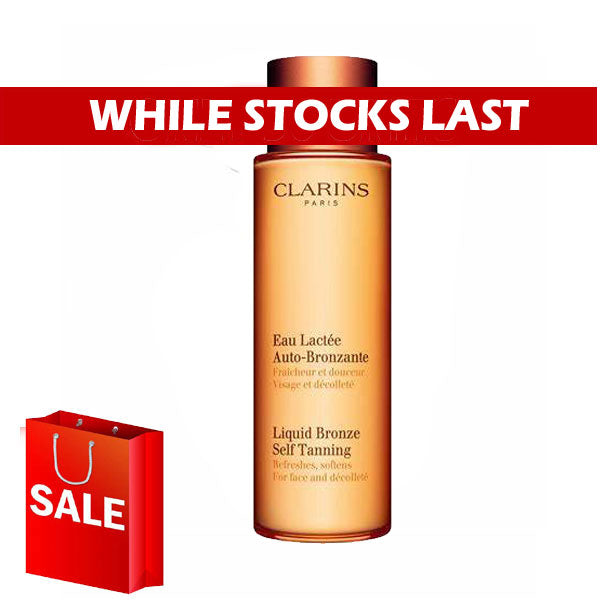 Grab the Clarins Self Tanning Liquid Bronze 125ml with a "Buy 1 Get 1 Free" offer, ideal for achieving a sun-kissed glow, while stocks last.