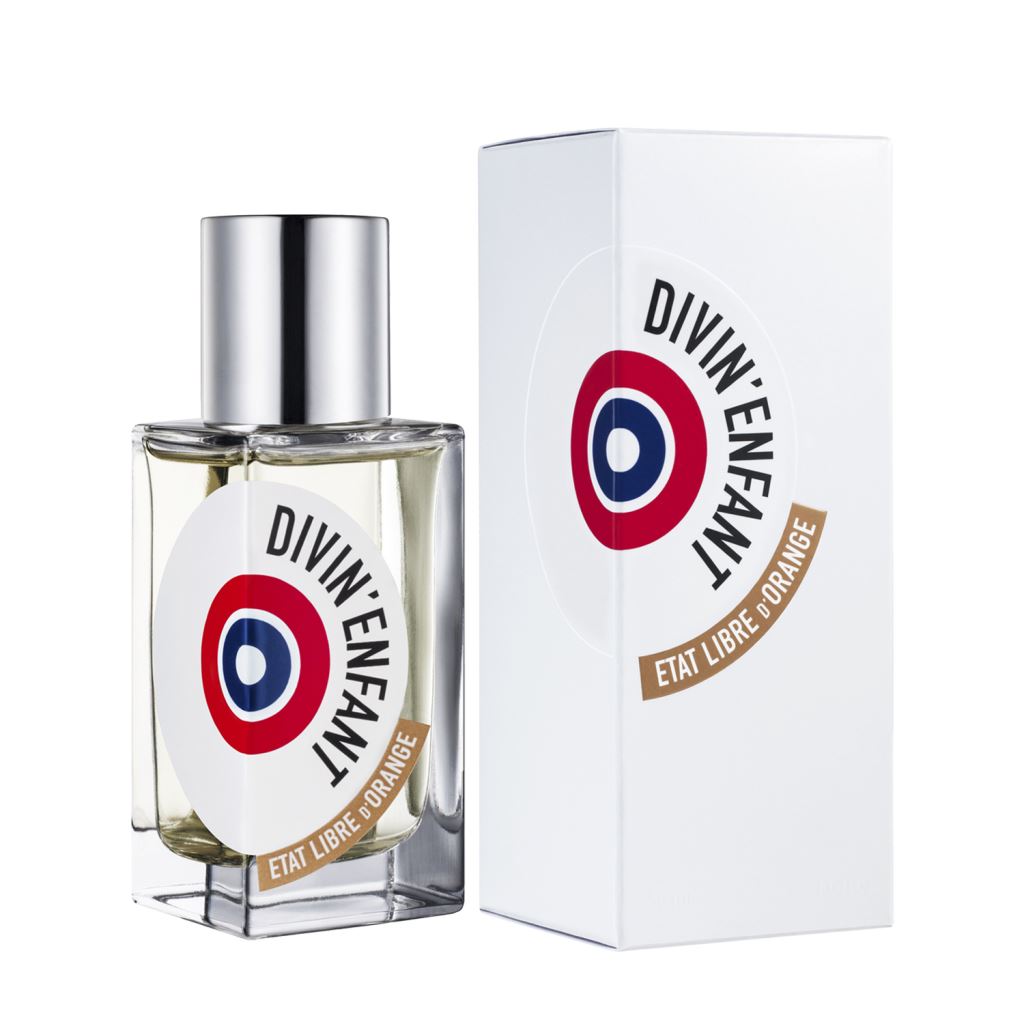 A bottle of ETAT libre d'Orange Divin'Enfant 100ml fragrance next to a box.