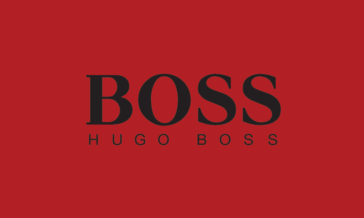 Red background with the text "Hugo Boss Deep Red 90ml EDP" in bold black font.