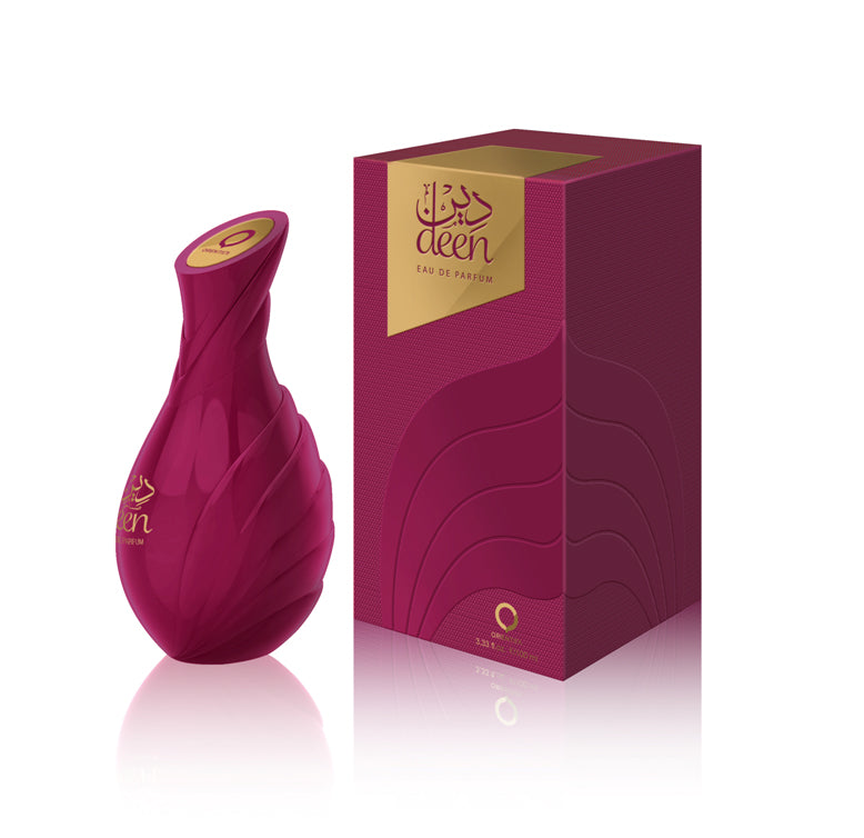 A bottle of Orientica Deen 100ml Eau de Parfum in front of a box.