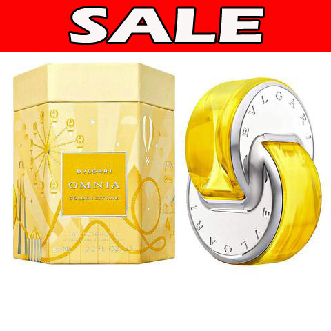 Bvlgari Omnia Golden Citrine 65ml Eau De Toilette, displayed with a red "SALE" sign, offers an enticing buy 1 get 1 free deal for women's fragrance lovers.