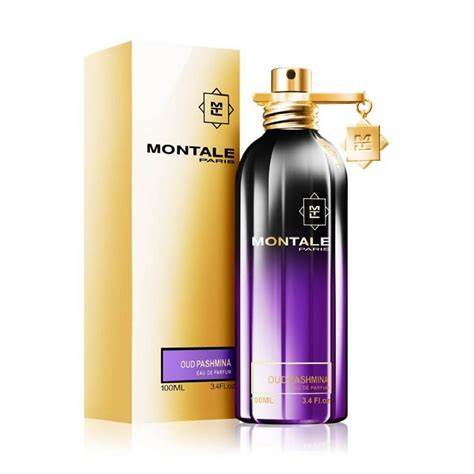 A box featuring Montale Oud Pashmina 100ml Eau De Parfum in front of the Montale Paris fragrance.