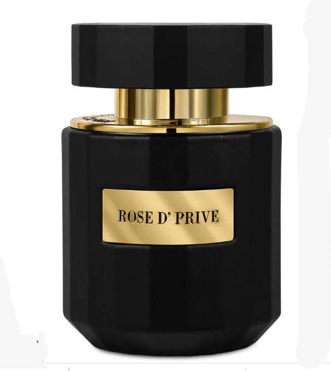 A Fragrance World Rose D' Prive eau de parfum on a white background, showcasing the essence of damask rose.