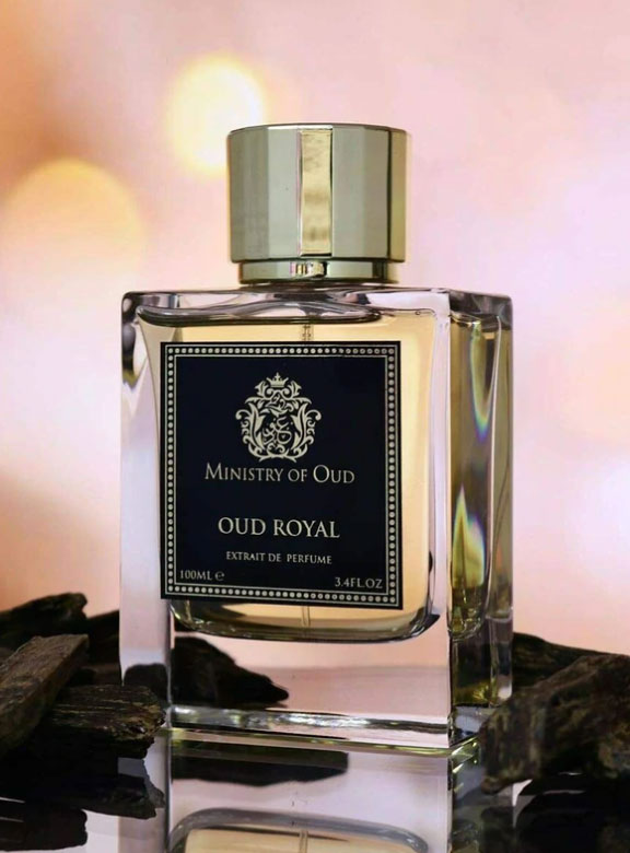 A bottle of Paris Corner Ministry of Oud - Oud Royal 100ml Extrait de Perfume by Paris Corner on a table.